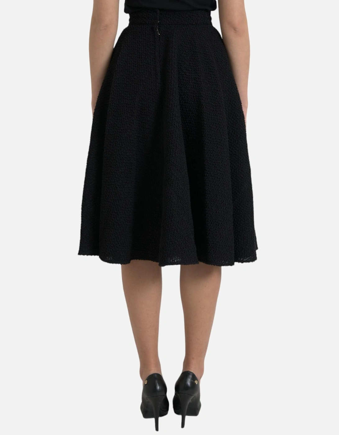 High Waist Knee Length Skirt with Back Zipper Closure Women - Black