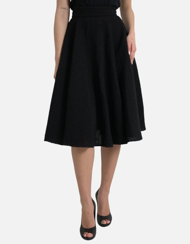 High Waist Knee Length Skirt with Back Zipper Closure Women - Black