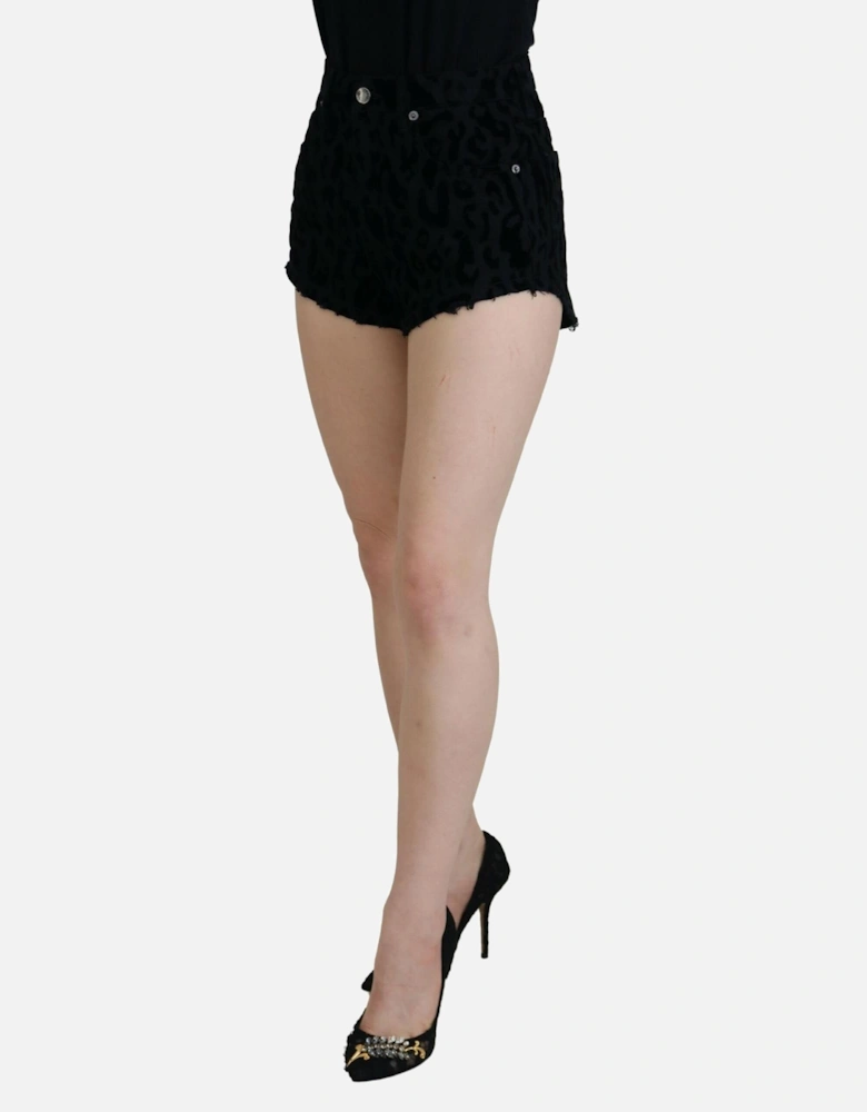 Velvet Leopard Print Shorts Women - Black