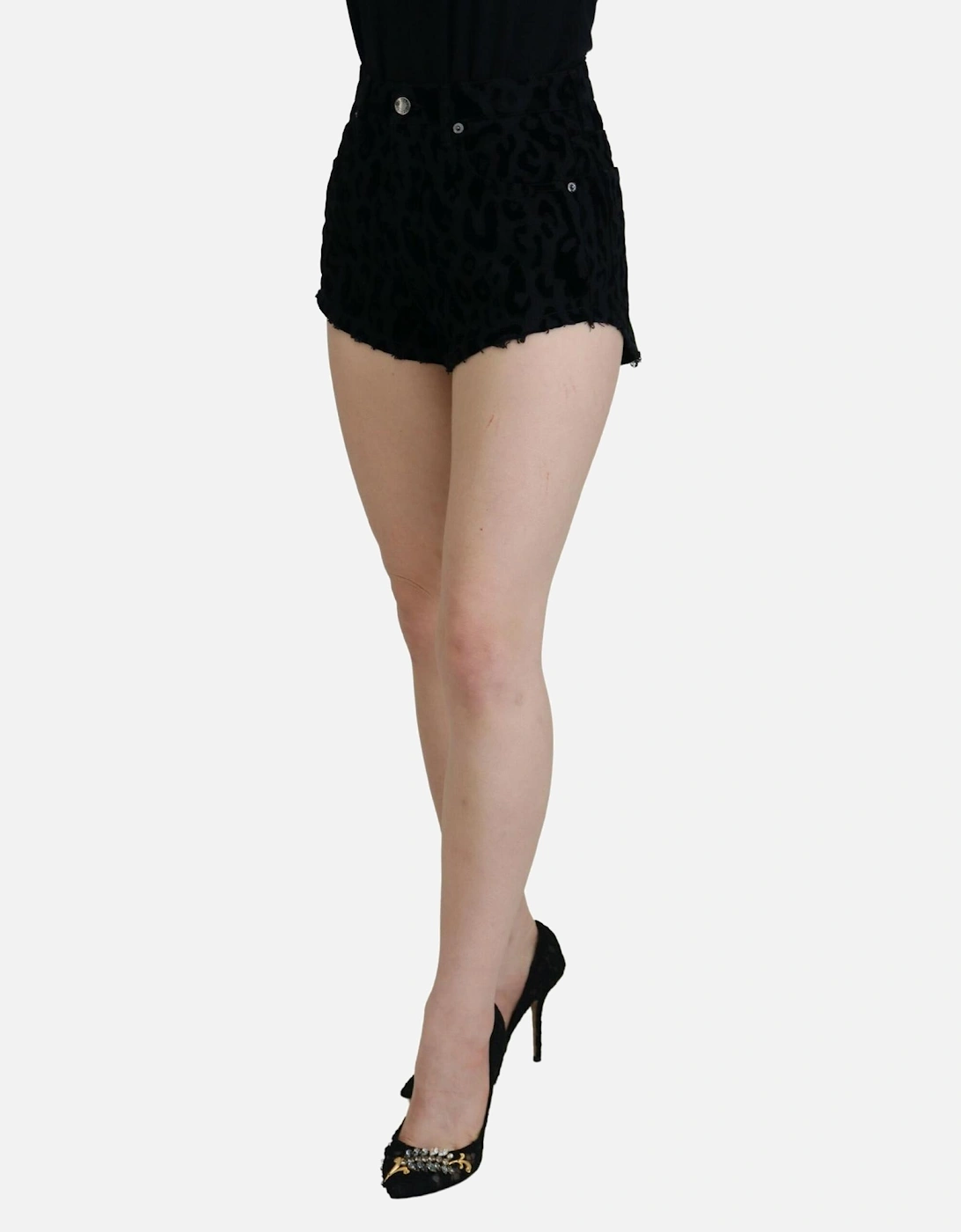 Velvet Leopard Print Shorts Women - Black