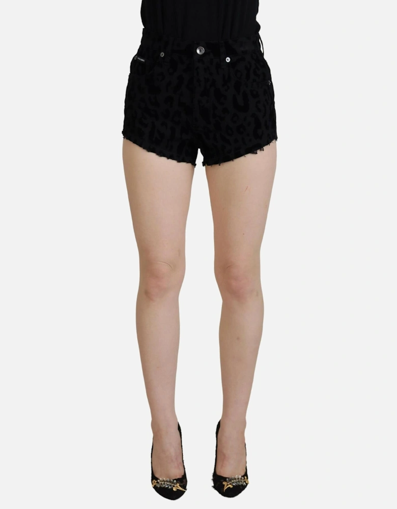 Velvet Leopard Print Shorts Women - Black