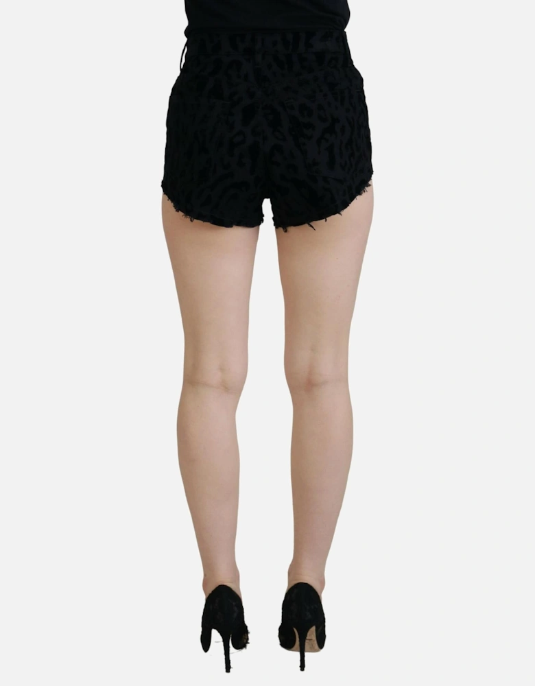 Velvet Leopard Print Shorts Women - Black