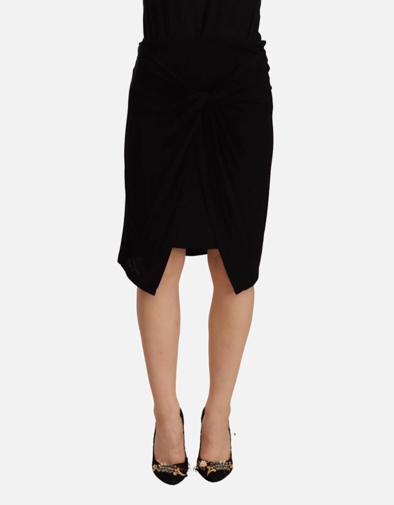 Knotted Midi Skirt Asymmetrical Hem Women - Black