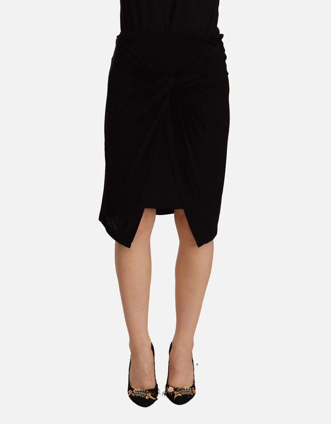 Knotted Midi Skirt Asymmetrical Hem Women - Black, 4 of 3