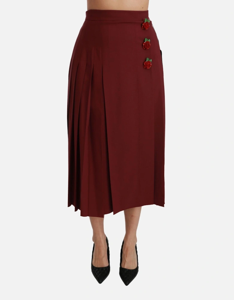 Pleated Midi Skirt Rose Detail Women - Red