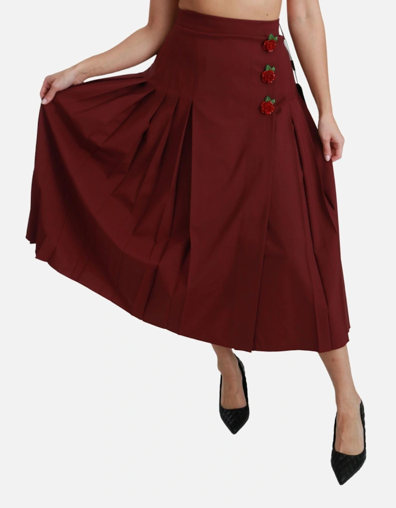 Pleated Midi Skirt Rose Detail Women - Red