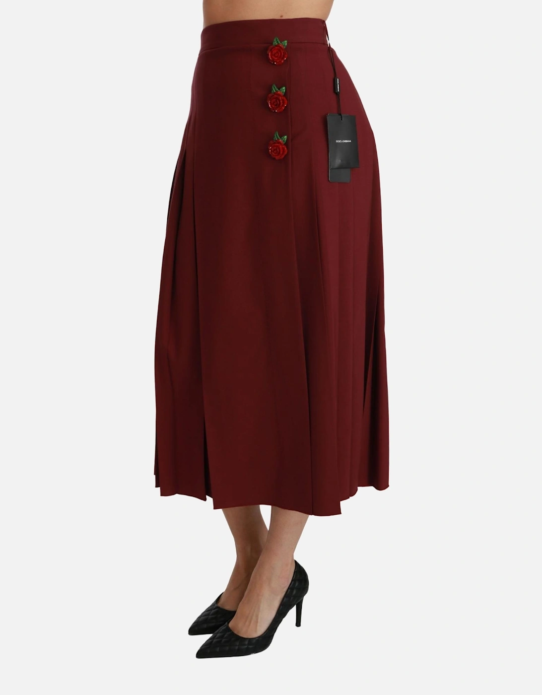 Pleated Midi Skirt Rose Detail Women - Red