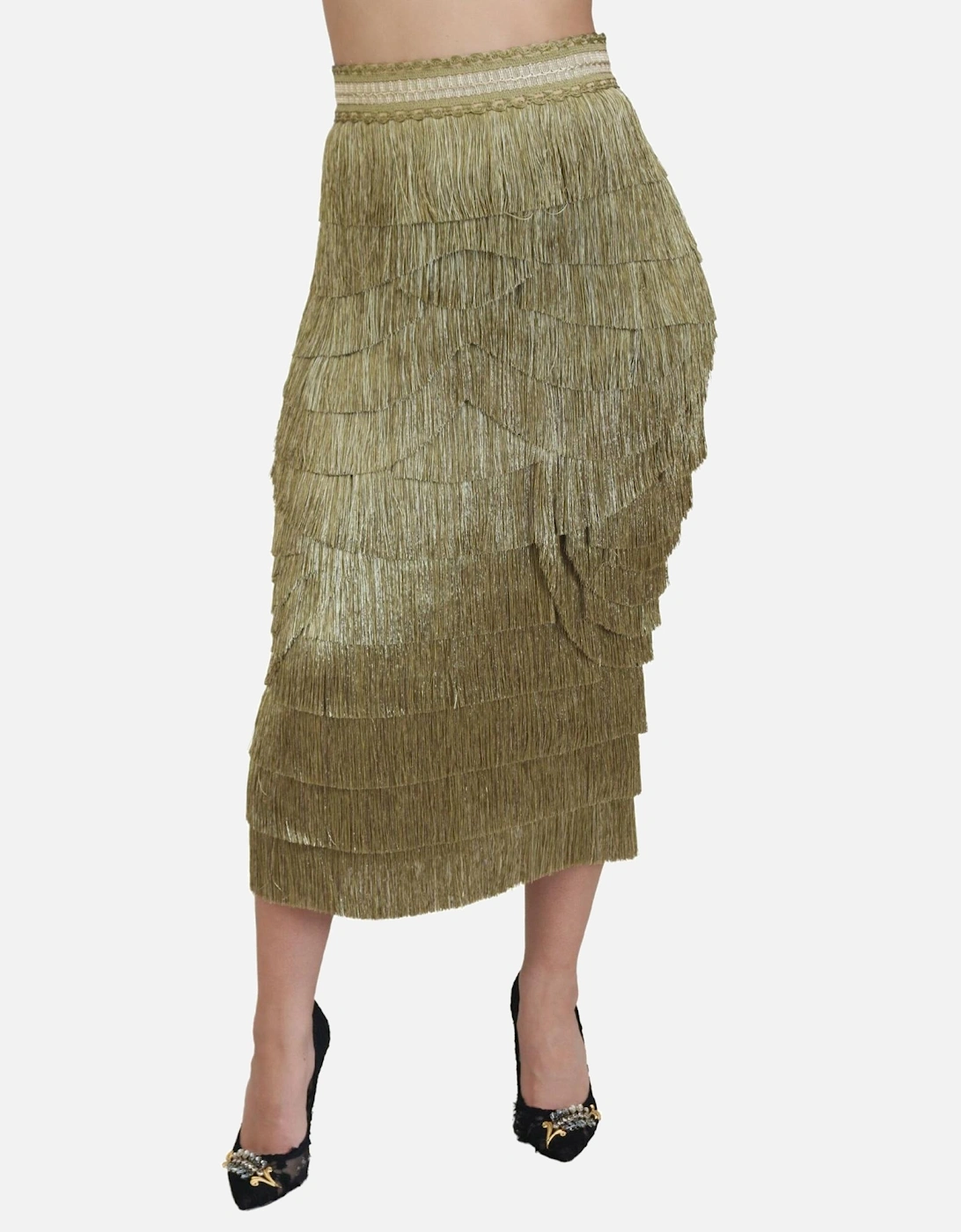 Metallic Gold Fringe Midi Skirt Women, 6 of 5