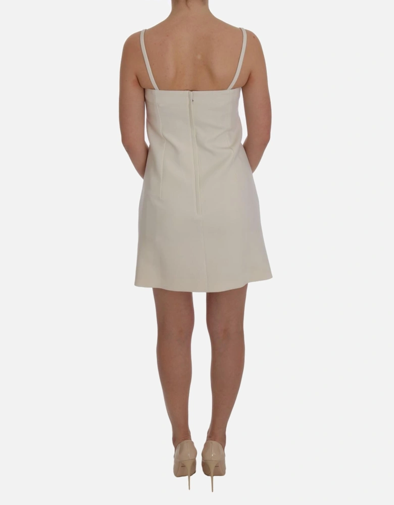 White Wool Shift Dress with Gold Brooch Women Dresses