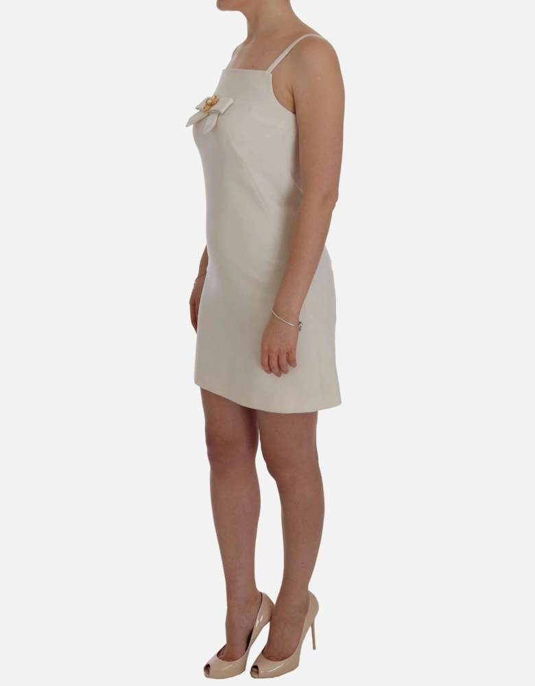 White Wool Shift Dress with Gold Brooch Women Dresses