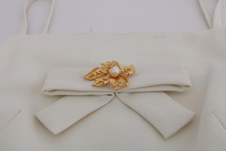 White Wool Shift Dress with Gold Brooch Women Dresses