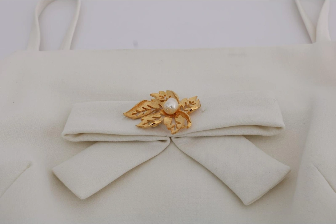 White Wool Shift Dress with Gold Brooch Women Dresses