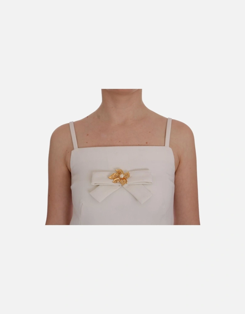 White Wool Shift Dress with Gold Brooch Women Dresses