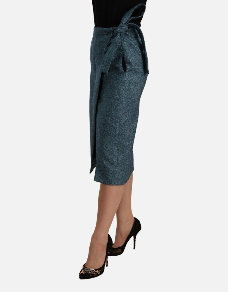 Metallic Wrap Skirt KneeLength Women - Blue