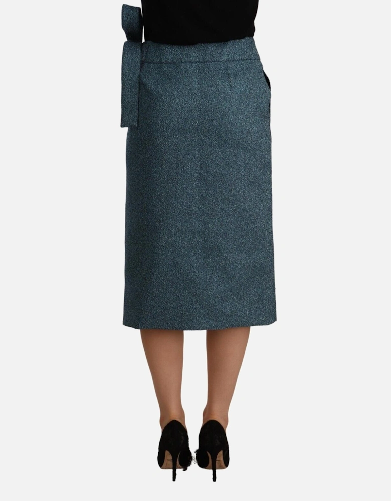 Metallic Wrap Skirt KneeLength Women - Blue