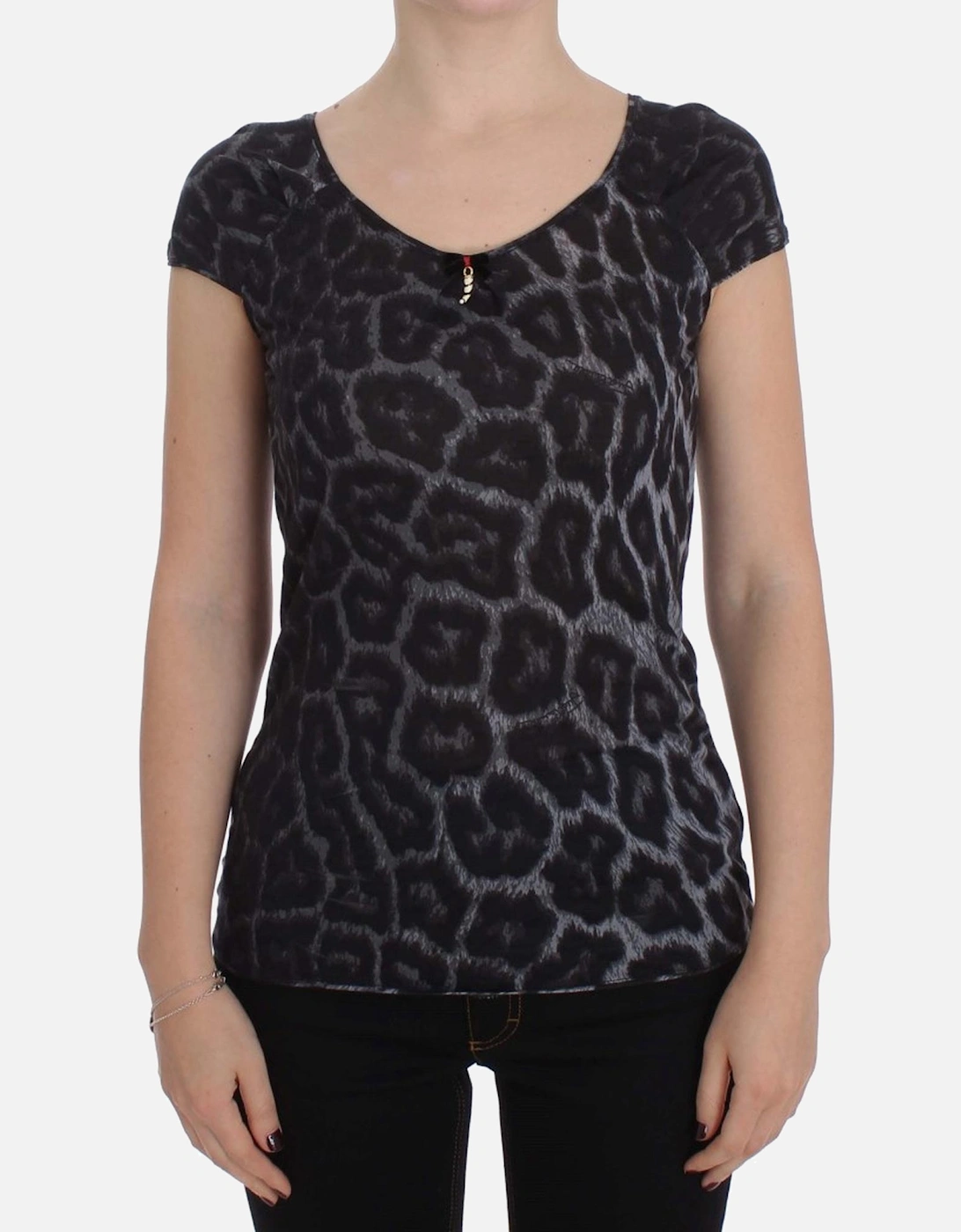 Leopard Print Top Short Sleeve VNeck Women - Gray T-Shirts, 7 of 6