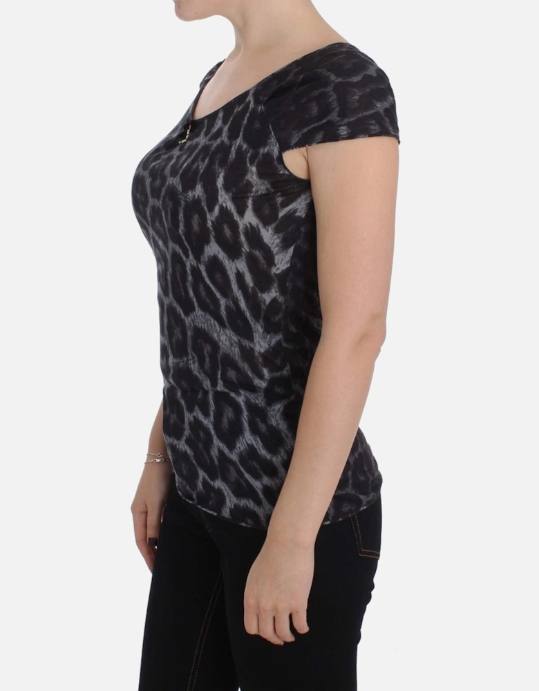 Leopard Print Top Short Sleeve VNeck Women - Gray T-Shirts