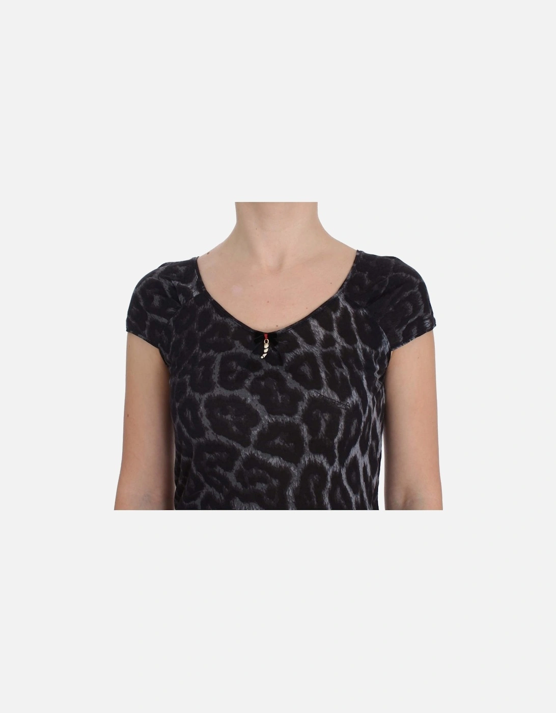 Leopard Print Top Short Sleeve VNeck Women - Gray T-Shirts