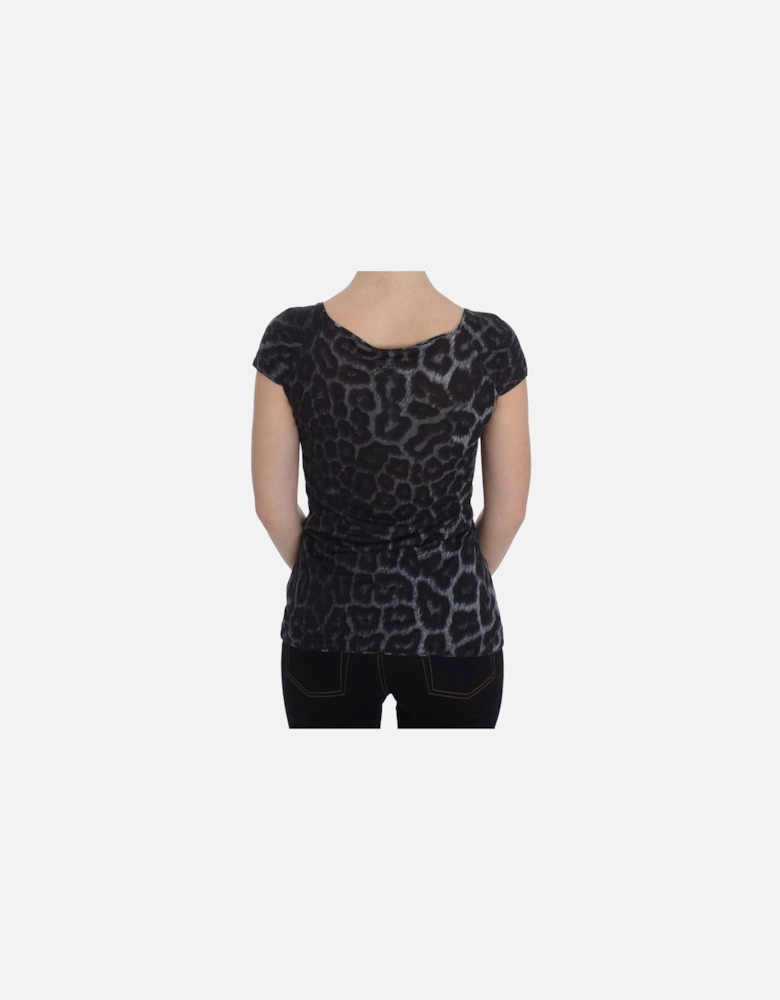 Leopard Print Top Short Sleeve VNeck Women - Gray T-Shirts
