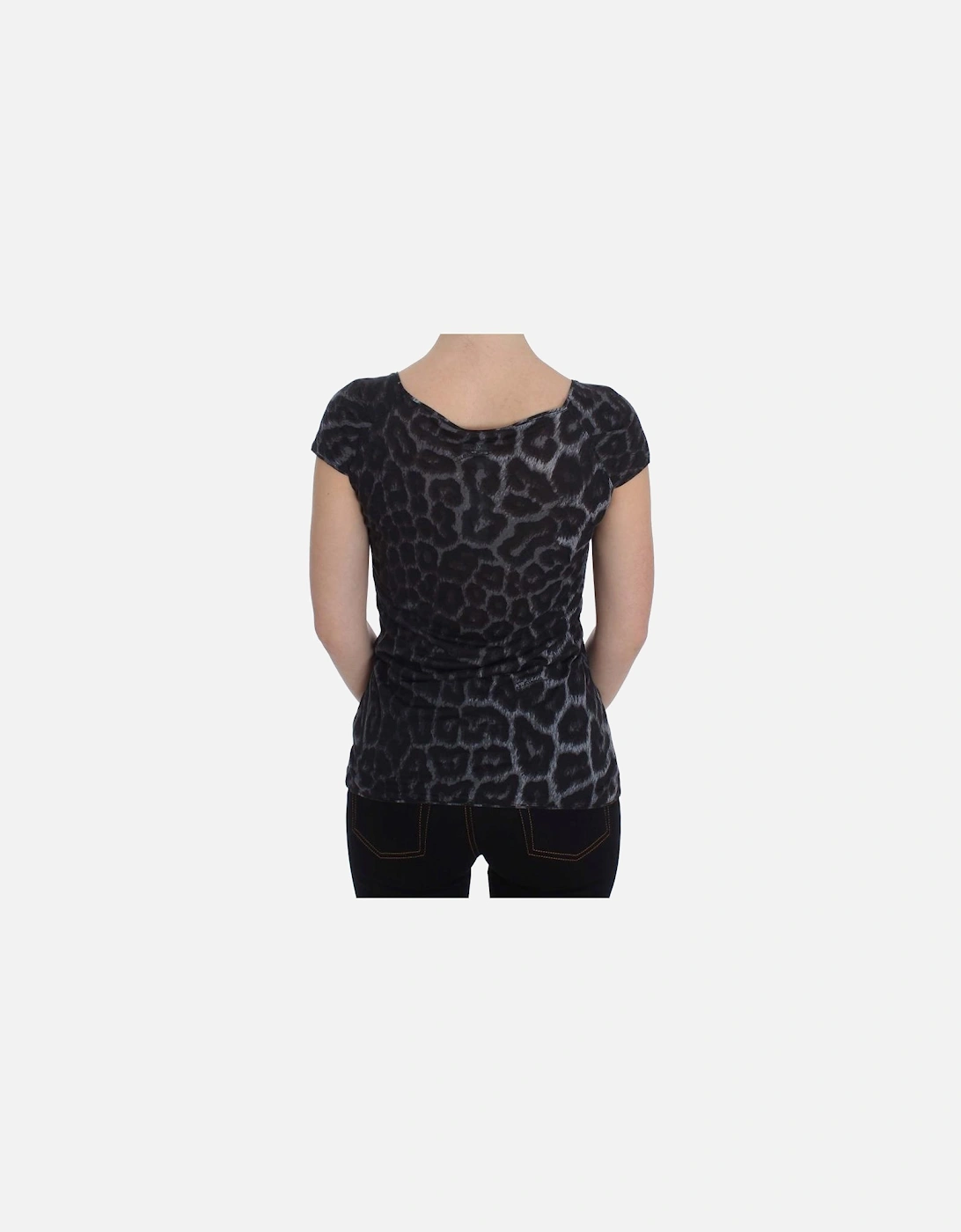 Leopard Print Top Short Sleeve VNeck Women - Gray T-Shirts