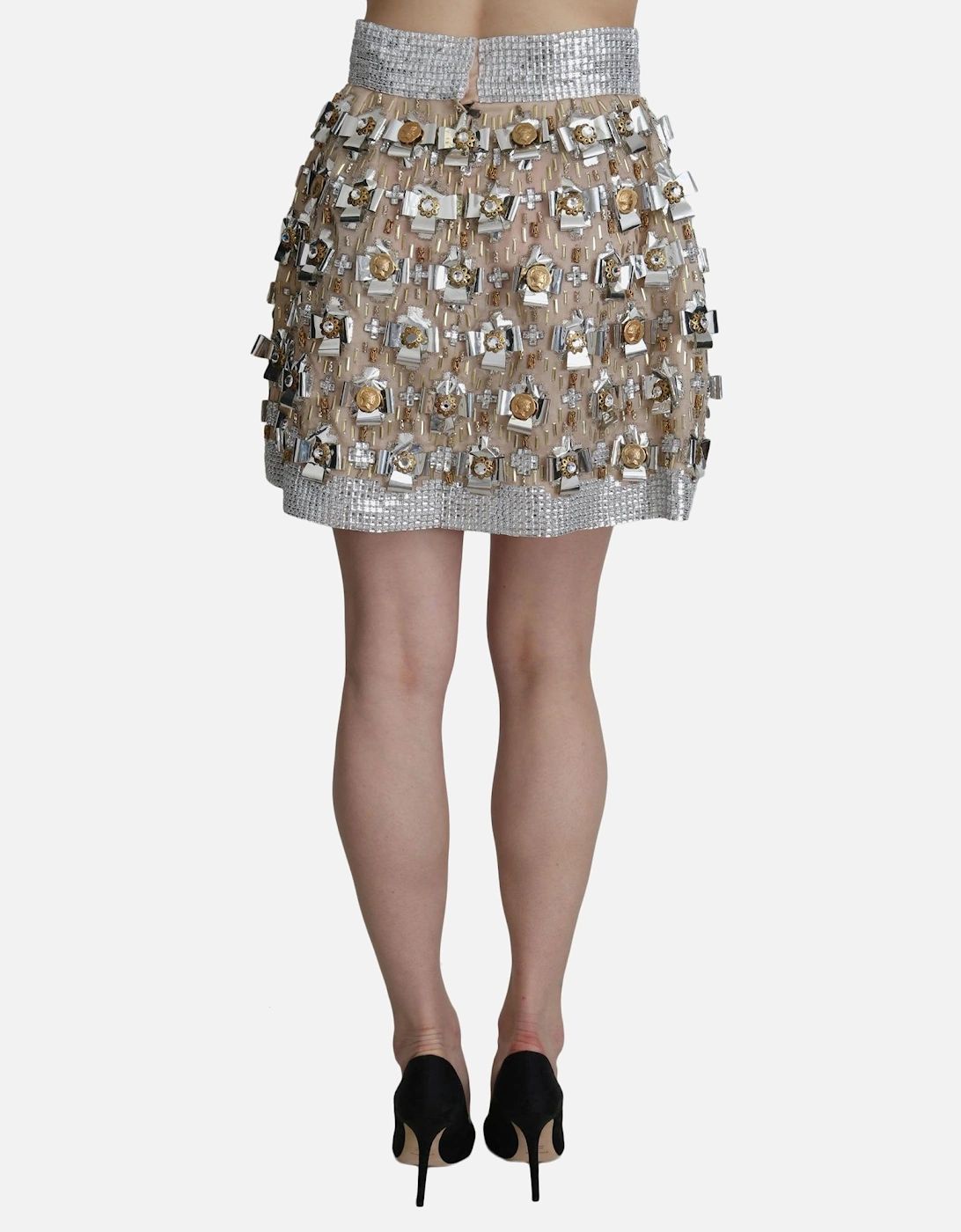 Embellished Mini Skirt Silver Gold Women