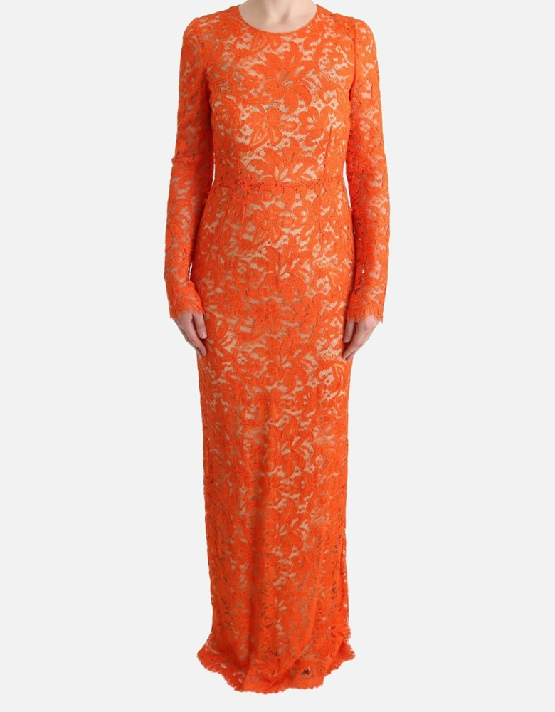 Lace Maxi Dress Long Sleeve Women - Orange Dresses