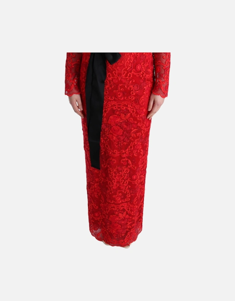 Dolce Gabbana Red Lace Maxi Dress Women Dresses