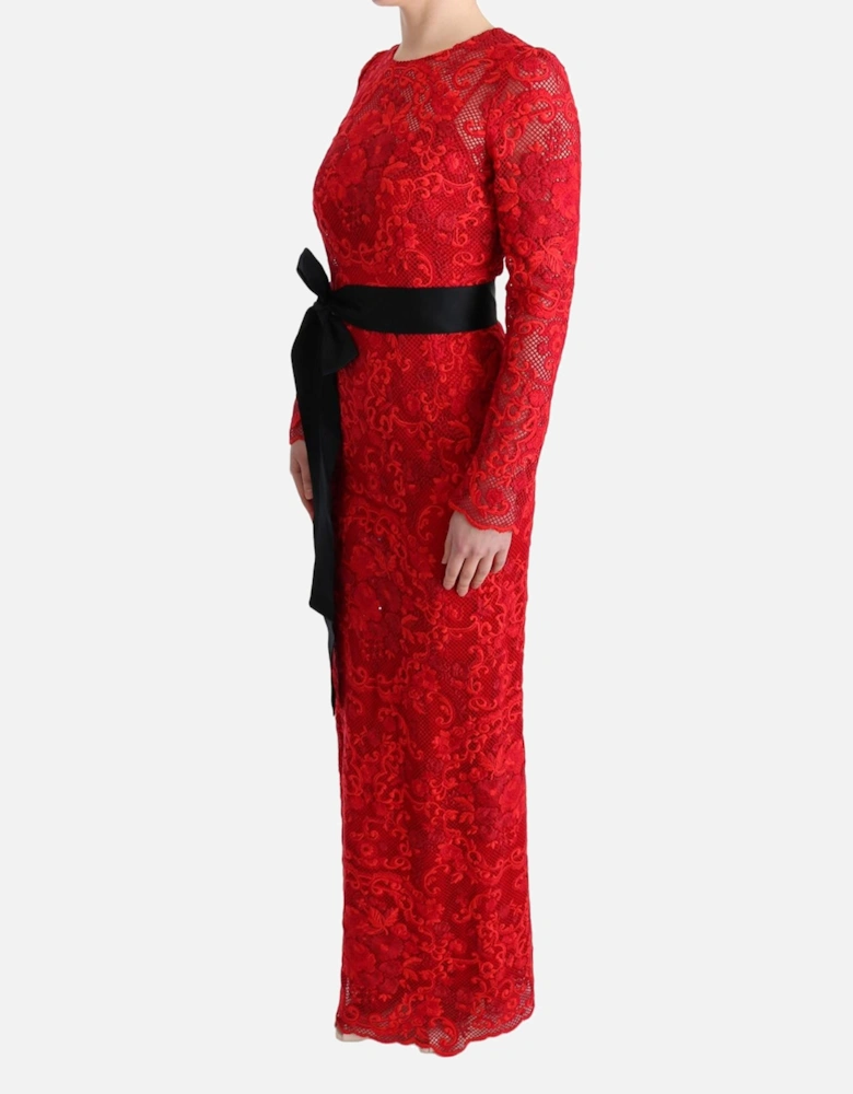 Dolce Gabbana Red Lace Maxi Dress Women Dresses