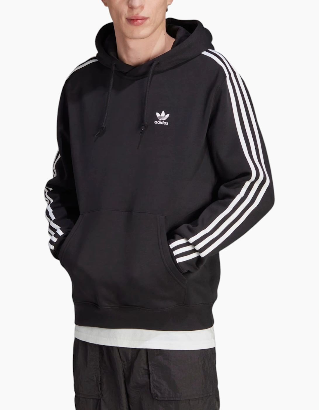 Men's ADIDAS Originals 3-Stripes Mens Pullover Hoodie Winter Fleece Hooded Sweatshirt - Black - Size: 38