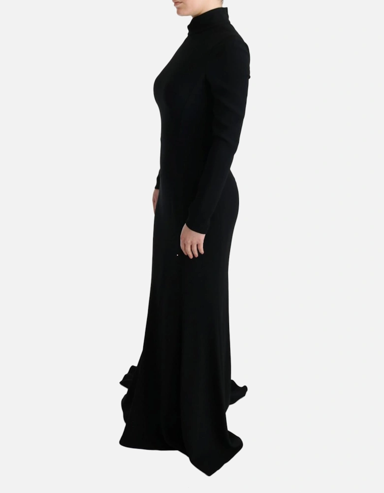 Long Sleeve Gown Black Crepe Women Dresses