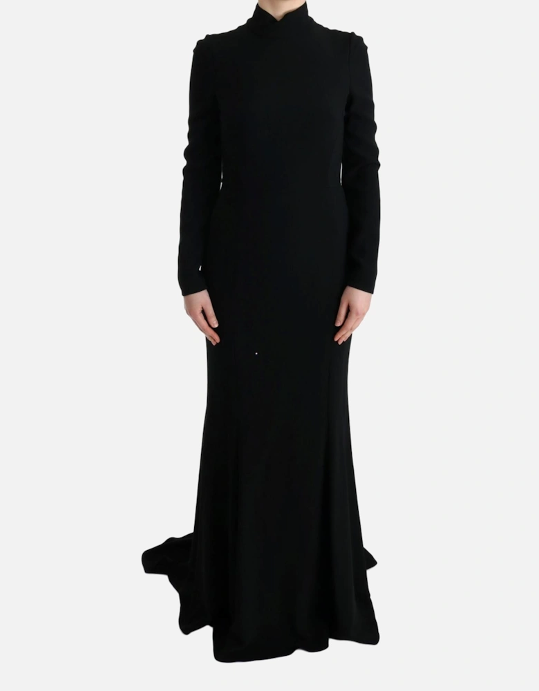 Long Sleeve Gown Black Crepe Women Dresses