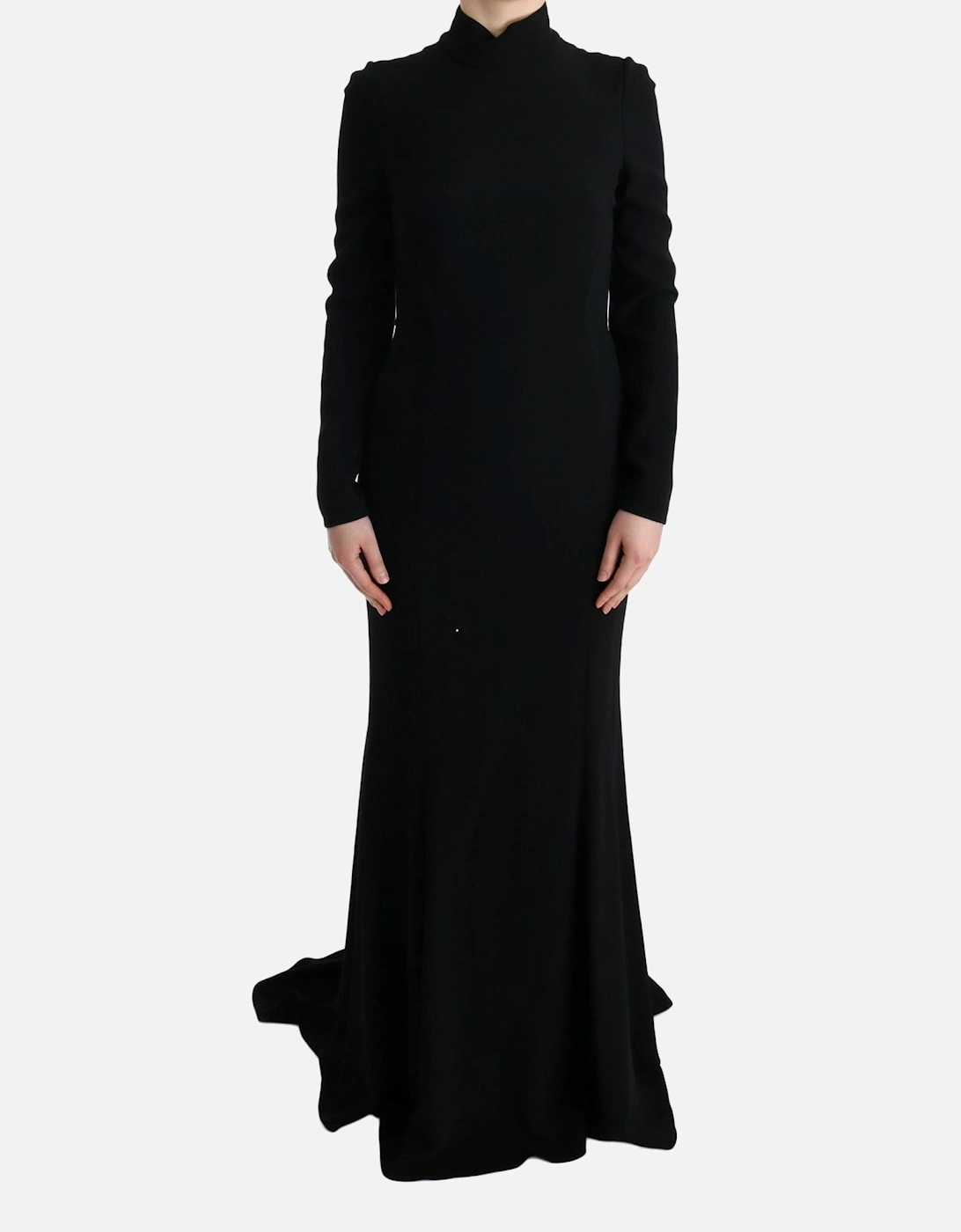 Long Sleeve Gown Black Crepe Women Dresses, 7 of 6