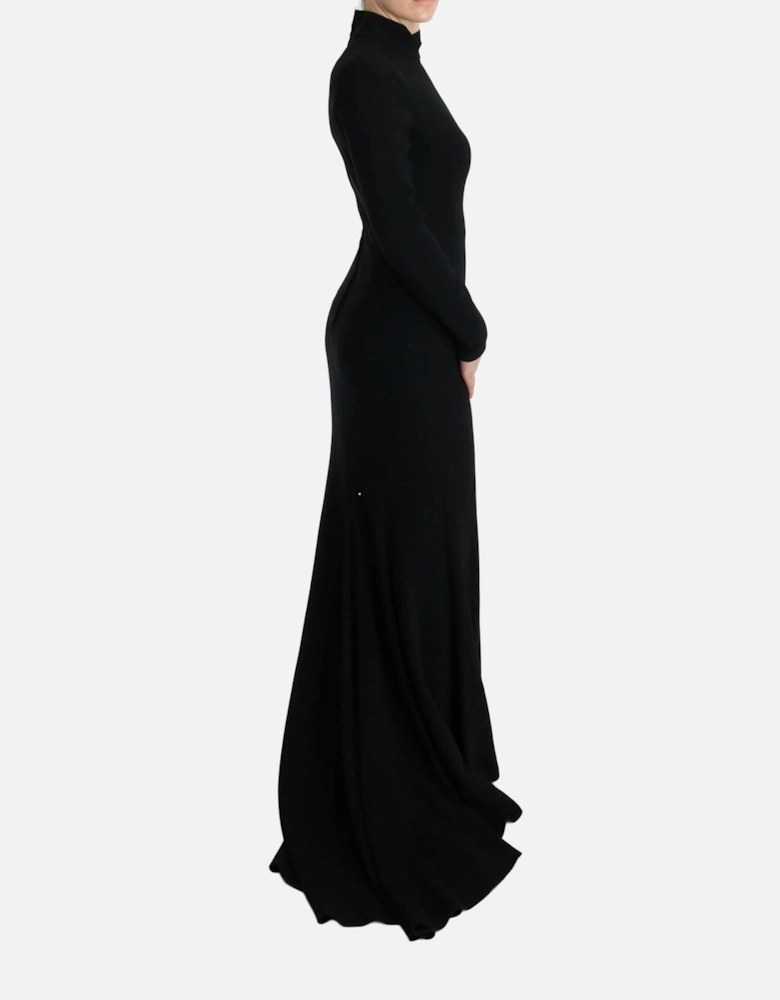 Long Sleeve Gown Black Crepe Women Dresses