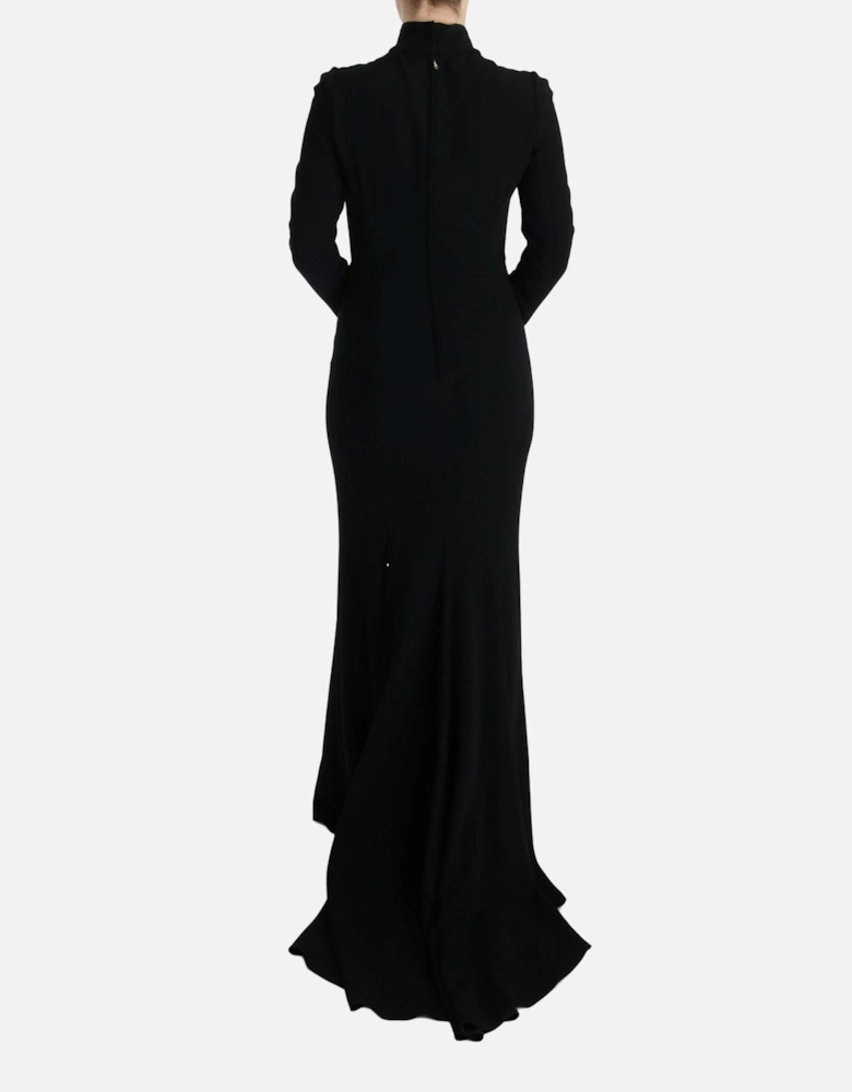Long Sleeve Gown Black Crepe Women Dresses