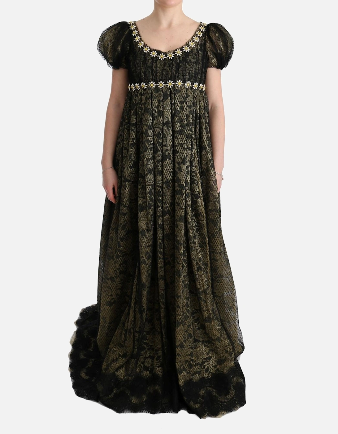 Lace Evening Gown Embroidered Daisies Women - Black Dresses, 7 of 6