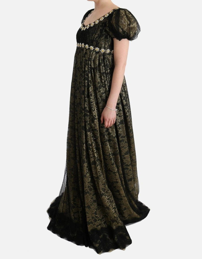 Lace Evening Gown Embroidered Daisies Women - Black Dresses