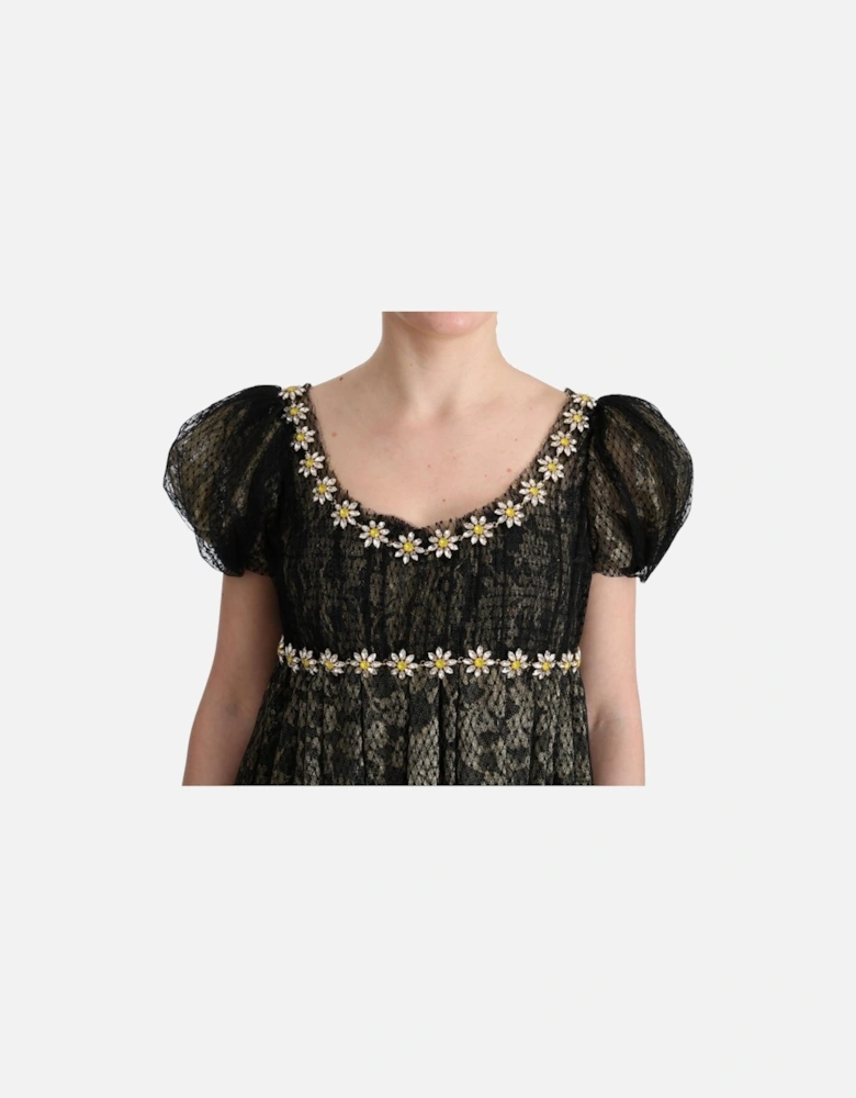 Lace Evening Gown Embroidered Daisies Women - Black Dresses