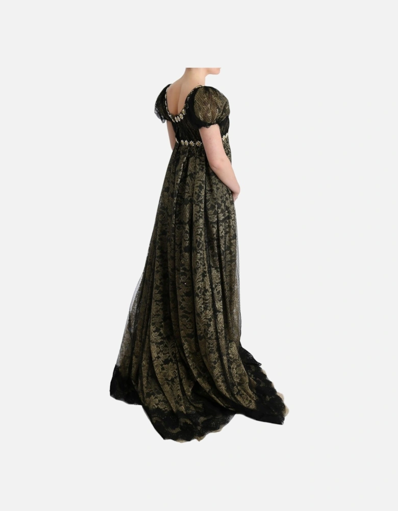Lace Evening Gown Embroidered Daisies Women - Black Dresses