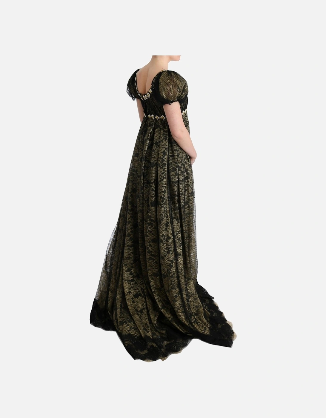 Lace Evening Gown Embroidered Daisies Women - Black Dresses