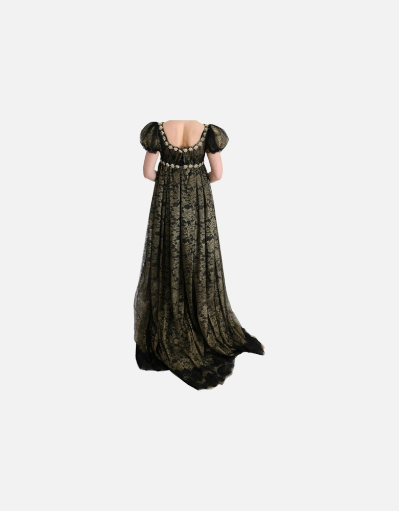 Lace Evening Gown Embroidered Daisies Women - Black Dresses