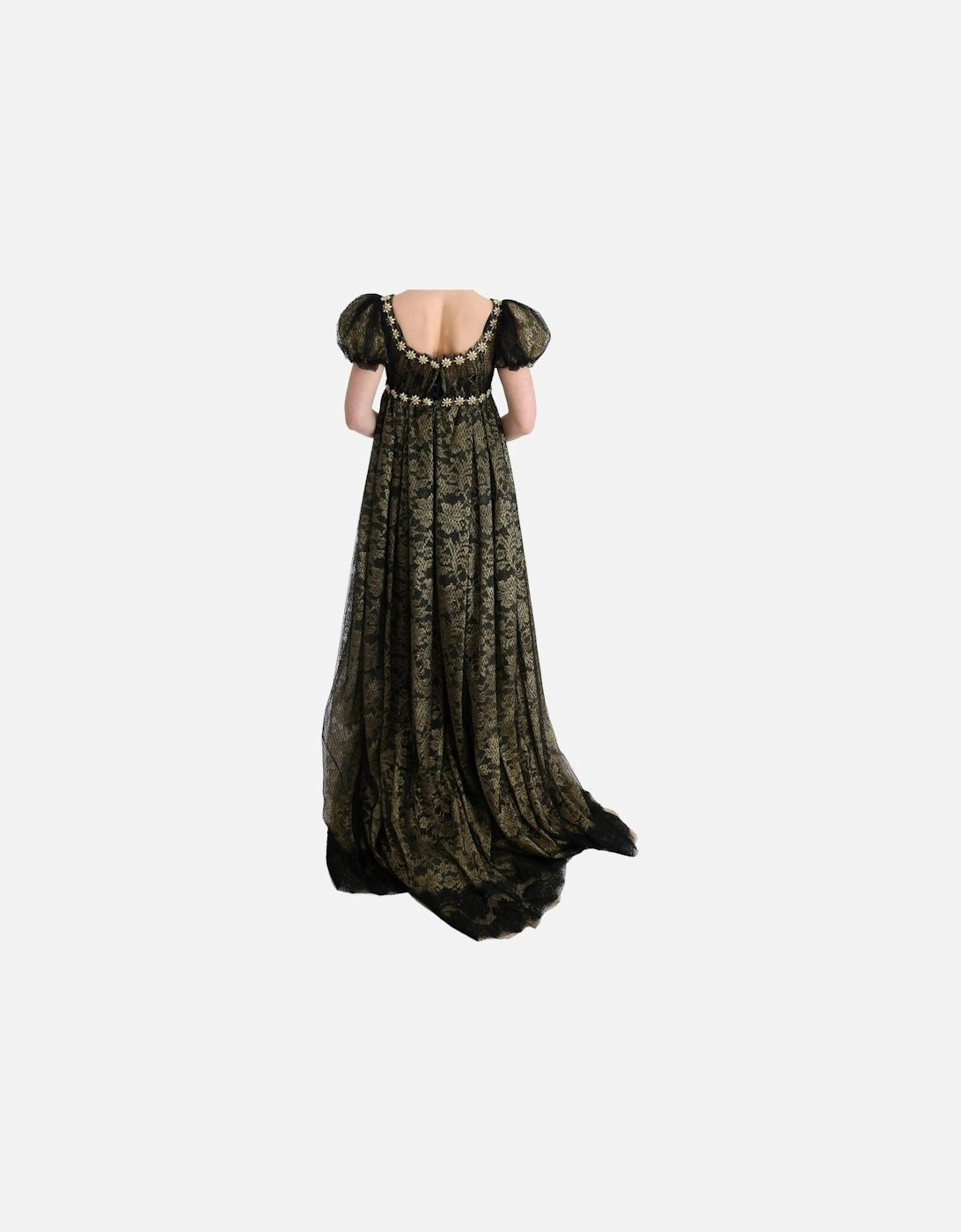 Lace Evening Gown Embroidered Daisies Women - Black Dresses