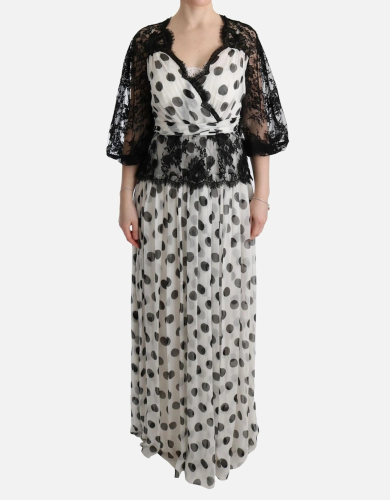 Polka Dot Maxi Dress with Lace Overlay Women - Blackwhite Dresses