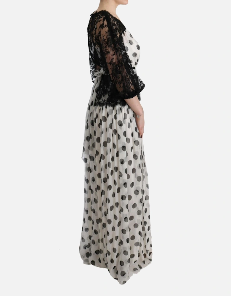 Polka Dot Maxi Dress with Lace Overlay Women - Blackwhite Dresses