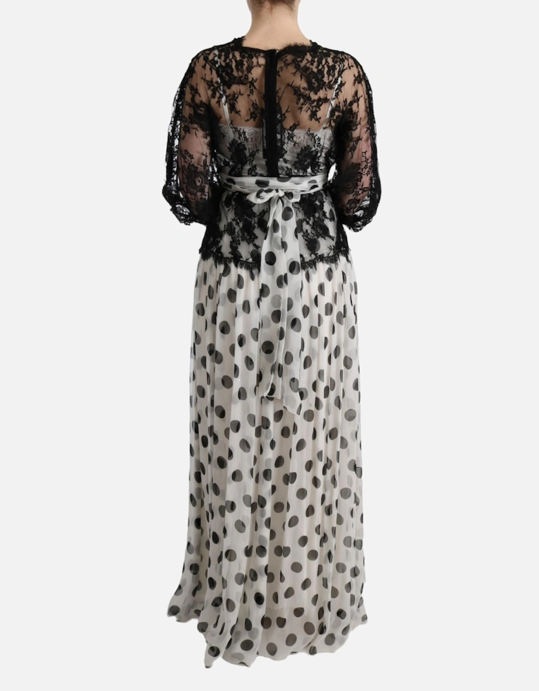 Polka Dot Maxi Dress with Lace Overlay Women - Blackwhite Dresses