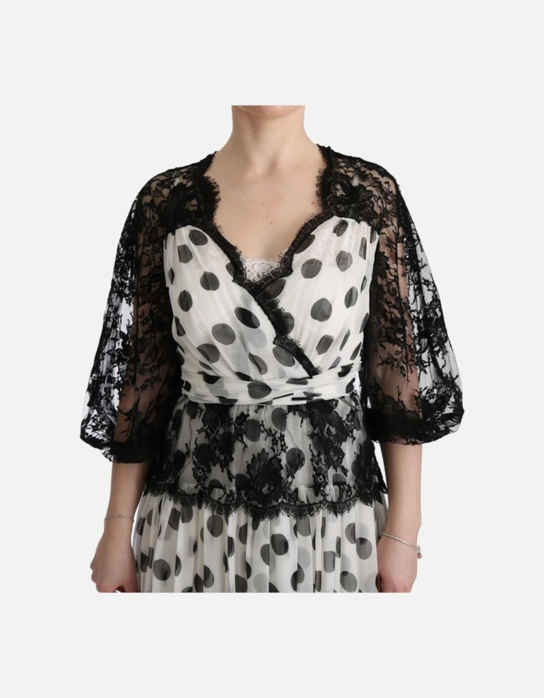 Polka Dot Maxi Dress with Lace Overlay Women - Blackwhite Dresses