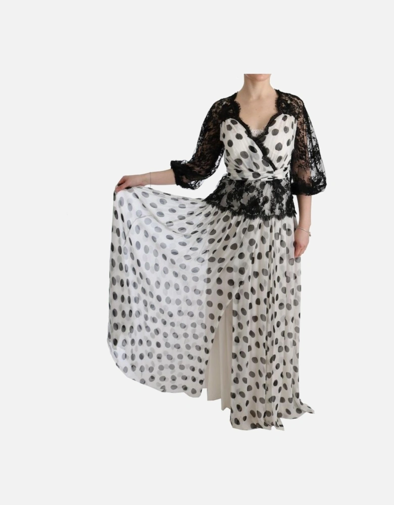 Polka Dot Maxi Dress with Lace Overlay Women - Blackwhite Dresses