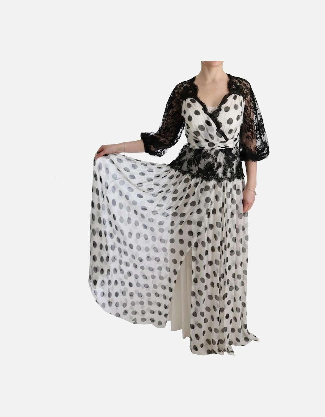 Polka Dot Maxi Dress with Lace Overlay Women - Blackwhite Dresses