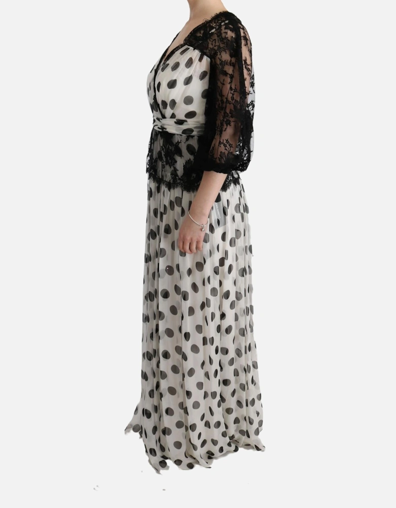 Polka Dot Maxi Dress with Lace Overlay Women - Blackwhite Dresses