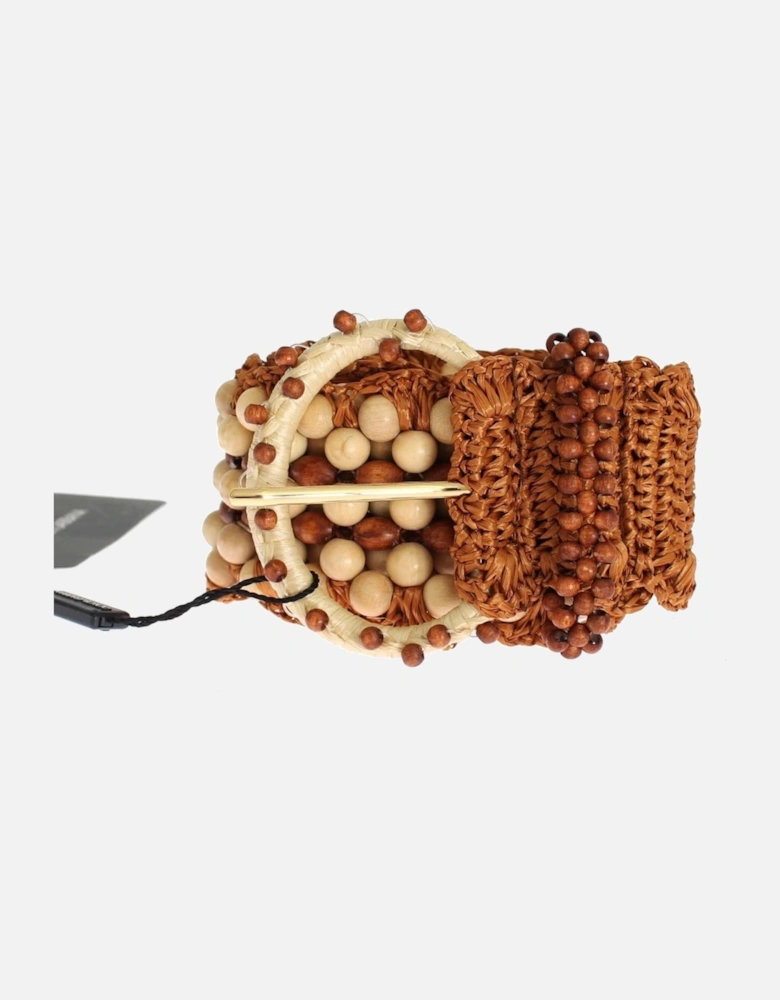 Raffia Wood Bead Belt Women - Brown