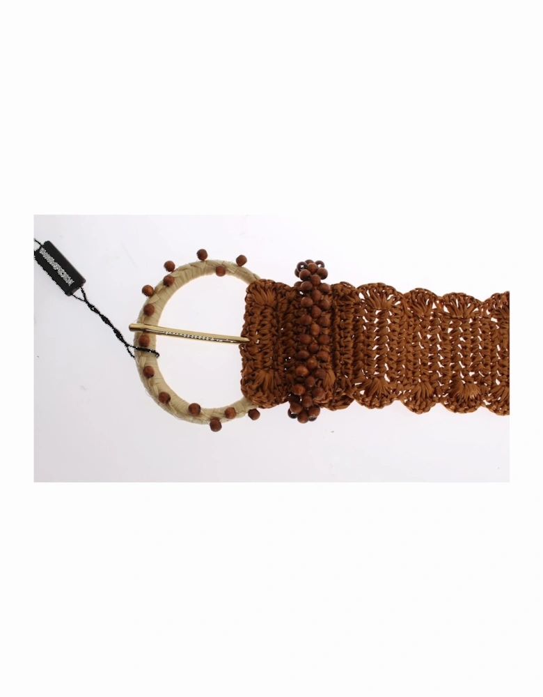 Raffia Wood Bead Belt Women - Brown